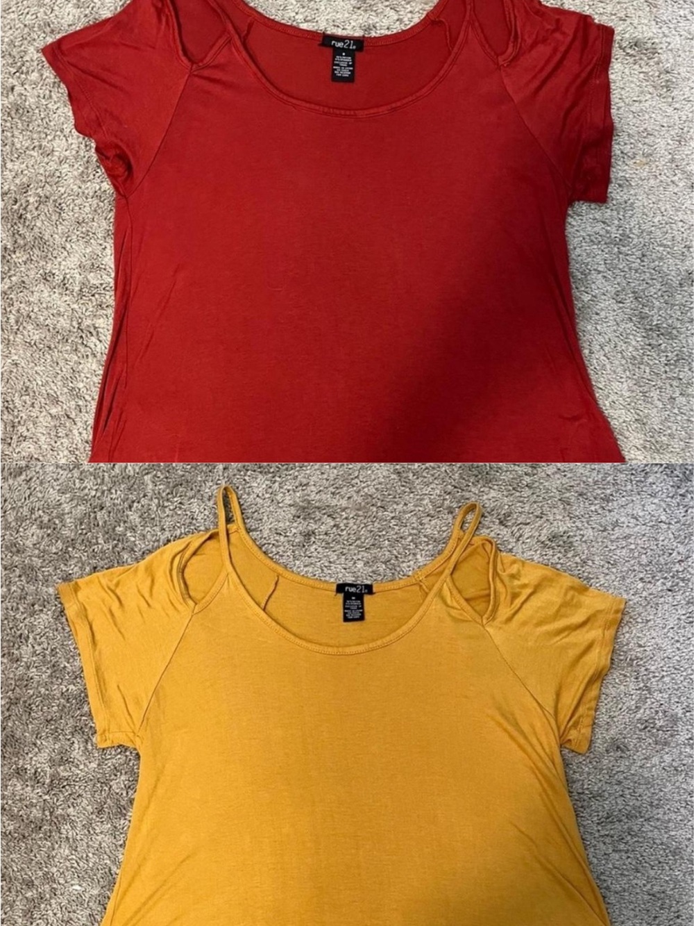 Rue21 Women's Short Sleeve Scoop Neck Top Bundle - Red & Mustard